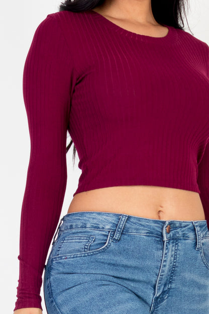 Long Sleeve Round Neck Basic Crop Top - Wholesale Capella Apparel