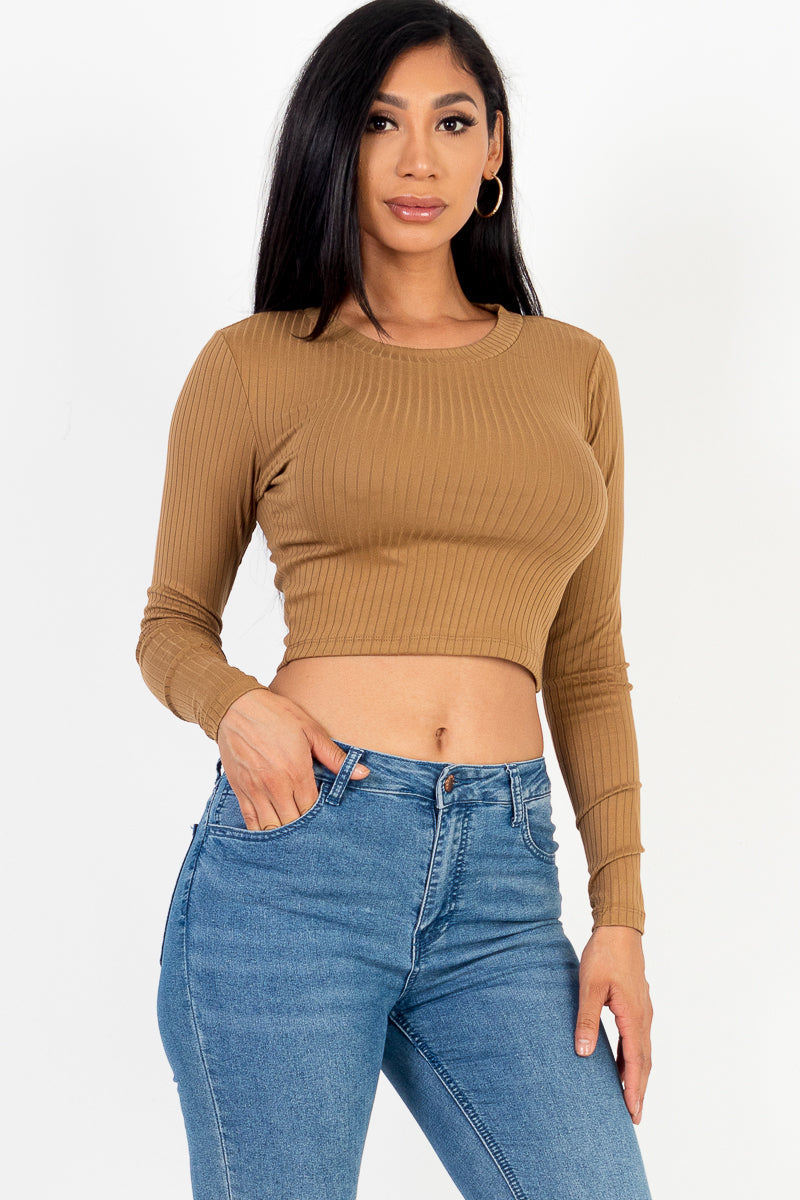 Long Sleeve Round Neck Basic Crop Top (CAPELLA) - Capella Apparel