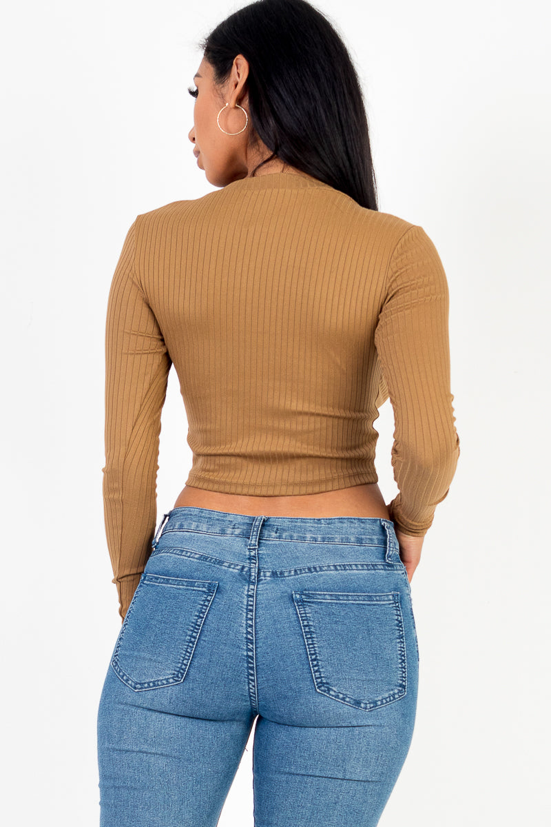 Long Sleeve Round Neck Basic Crop Top - Wholesale Capella Apparel