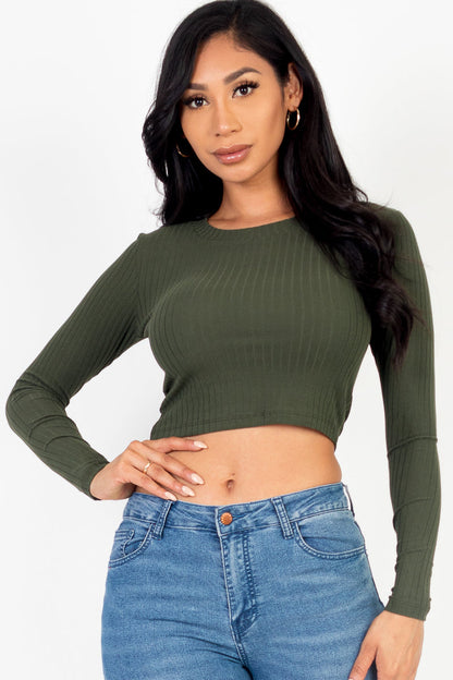 Long Sleeve Round Neck Basic Crop Top (CAPELLA) - Capella Apparel