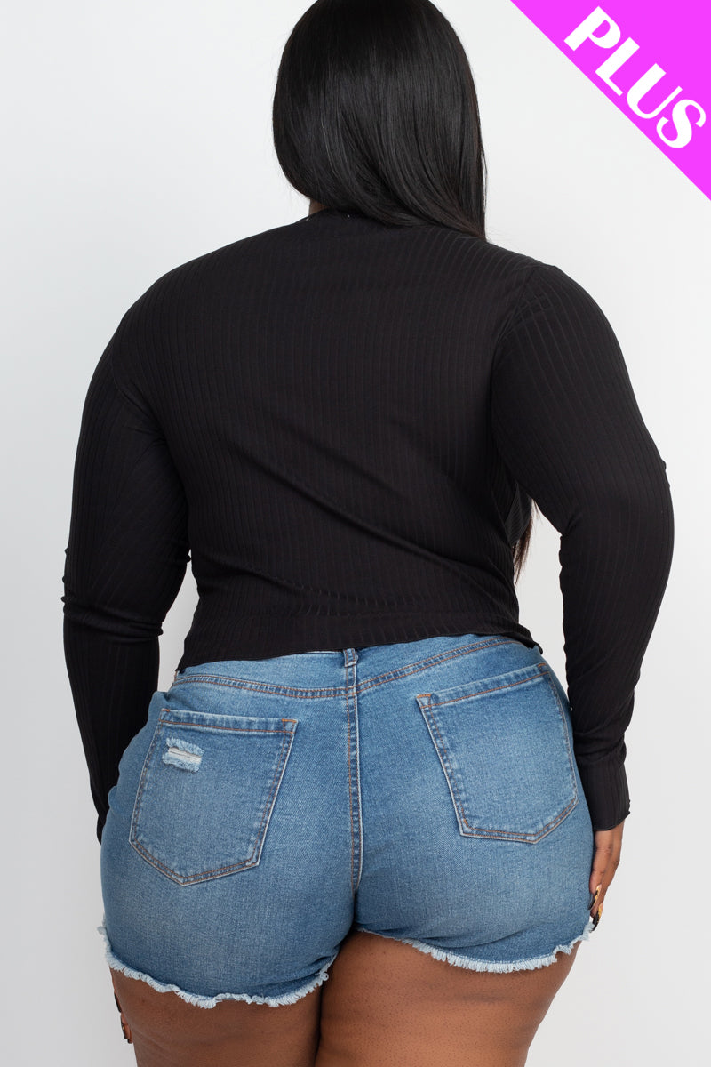 Plus Size Long Sleeve Lettuce Edge Crop Top - Capella Apparel Wholesale