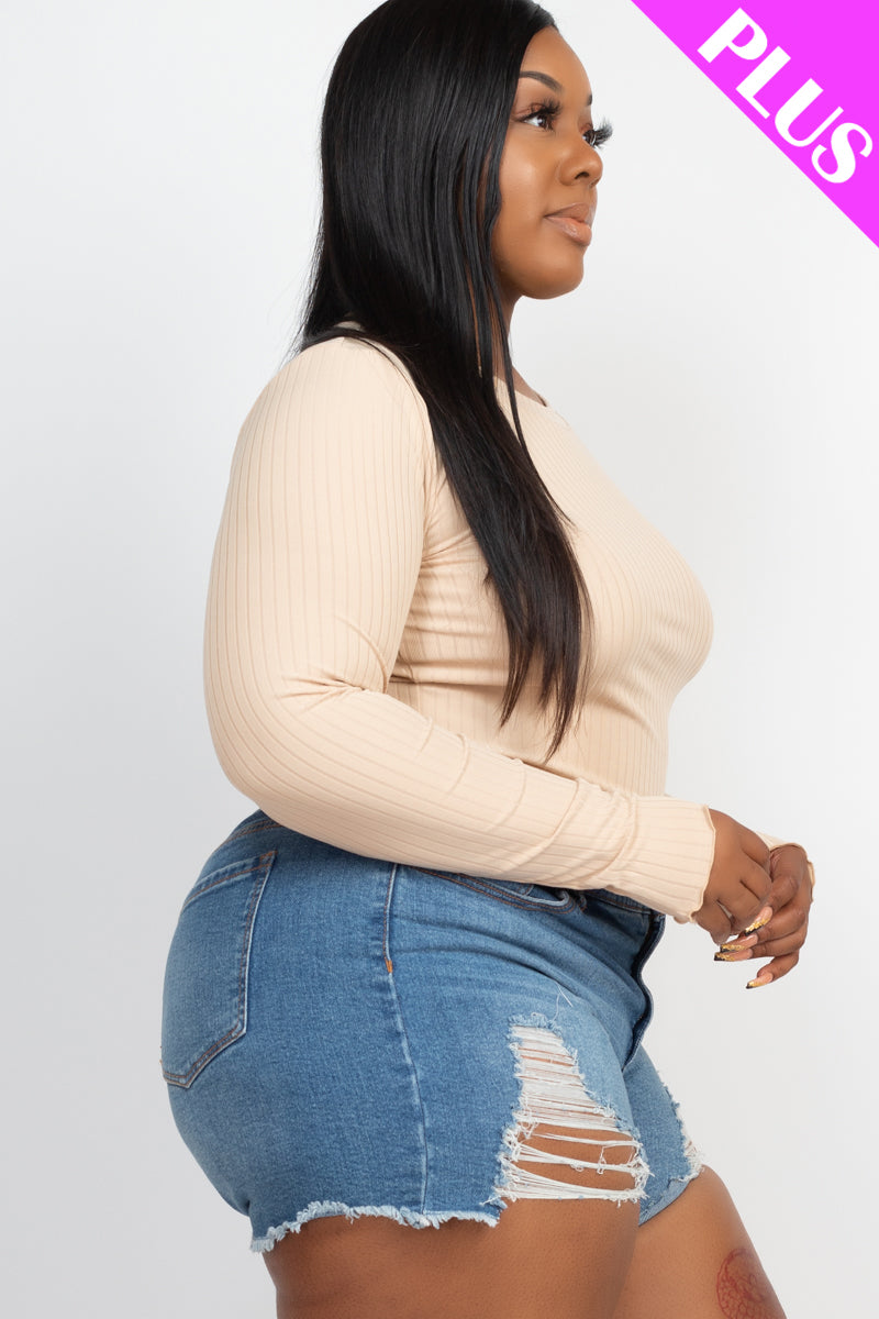 Plus Size Long Sleeve Lettuce Edge Crop Top - Capella Apparel Wholesale