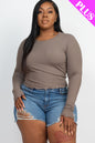 Plus Size Long Sleeve Lettuce Edge Crop Top - Capella Apparel Wholesale