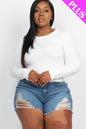 Plus Size Long Sleeve Lettuce Edge Crop Top - Capella Apparel Wholesale