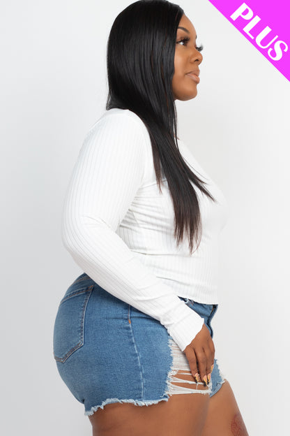 Plus Size Long Sleeve Lettuce Edge Crop Top - Capella Apparel Wholesale