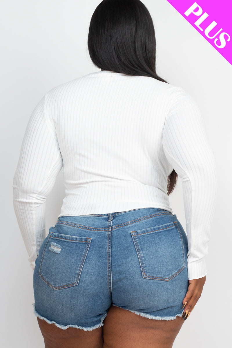 Plus Size Long Sleeve Lettuce Edge Crop Top - Capella Apparel Wholesale