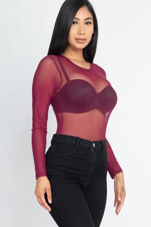 Sexy Sheer Mesh Long Sleeve Bodysuit - Wholesale Capella Apparel