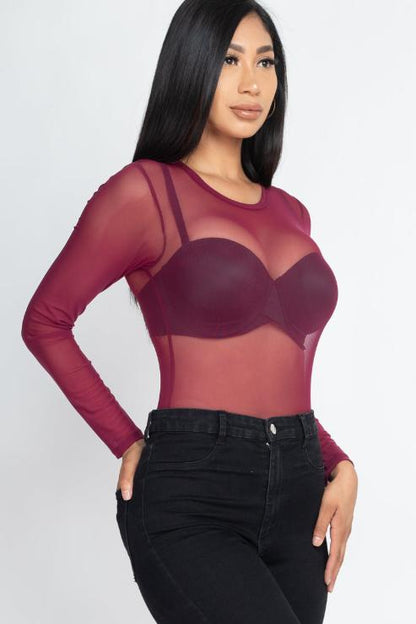 Sexy Sheer Mesh Long Sleeve Bodysuit - Wholesale Capella Apparel