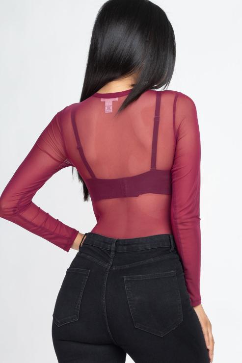 Sexy Sheer Mesh Long Sleeve Bodysuit - Wholesale Capella Apparel