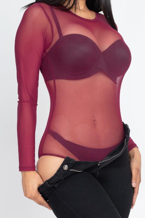 Sexy Sheer Mesh Long Sleeve Bodysuit - Wholesale Capella Apparel