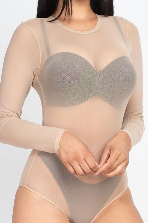 Sexy Sheer Mesh Long Sleeve Bodysuit - Wholesale Capella Apparel