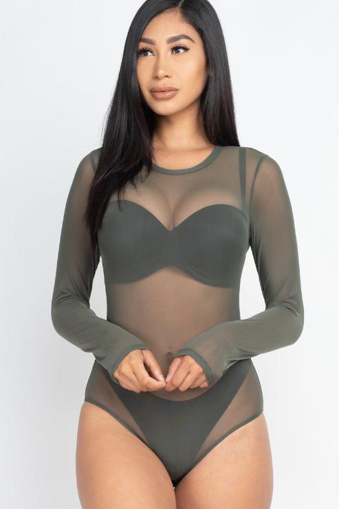 Sexy Sheer Mesh Long Sleeve Bodysuit - Wholesale Capella Apparel