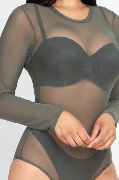 Sexy Sheer Mesh Long Sleeve Bodysuit - Wholesale Capella Apparel