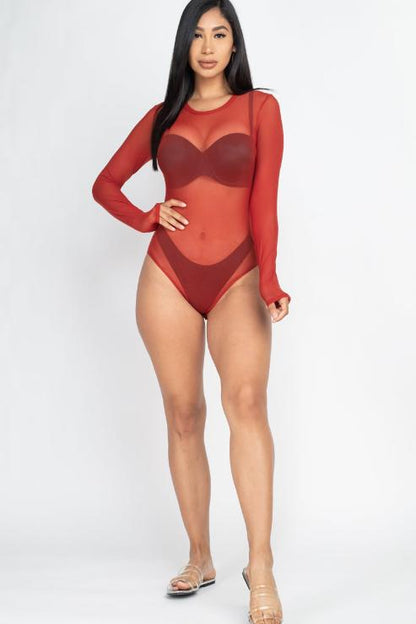 Sexy Sheer Mesh Long Sleeve Bodysuit - Wholesale Capella Apparel