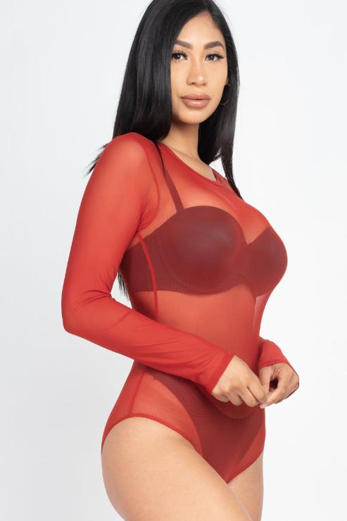 Sexy Sheer Mesh Long Sleeve Bodysuit - Wholesale Capella Apparel