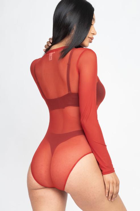 Sexy Sheer Mesh Long Sleeve Bodysuit - Wholesale Capella Apparel