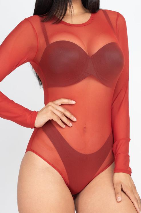 Sexy Sheer Mesh Long Sleeve Bodysuit - Wholesale Capella Apparel