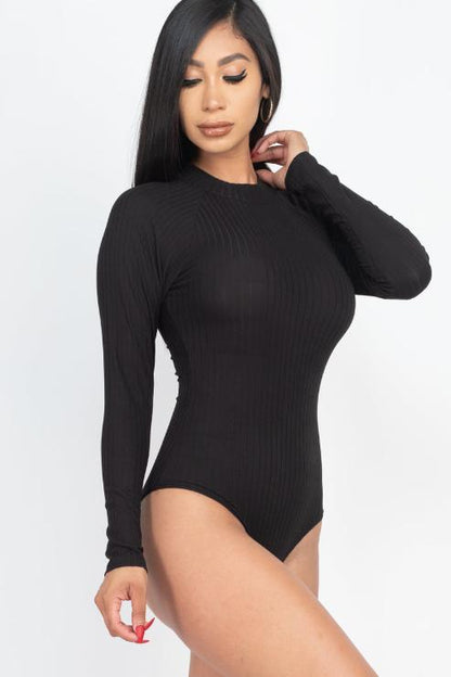 Ribbed Long Sleeve Mock Neck Bodysuit - Wholesale Capella Apparel