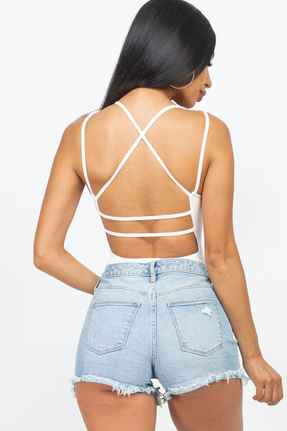 Crisscross Back Sexy Bodysuit Top - Wholesale Capella Apparel