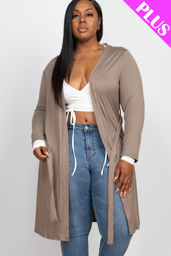 Plus Size Long Belted Cardigan - Capella Apparel
