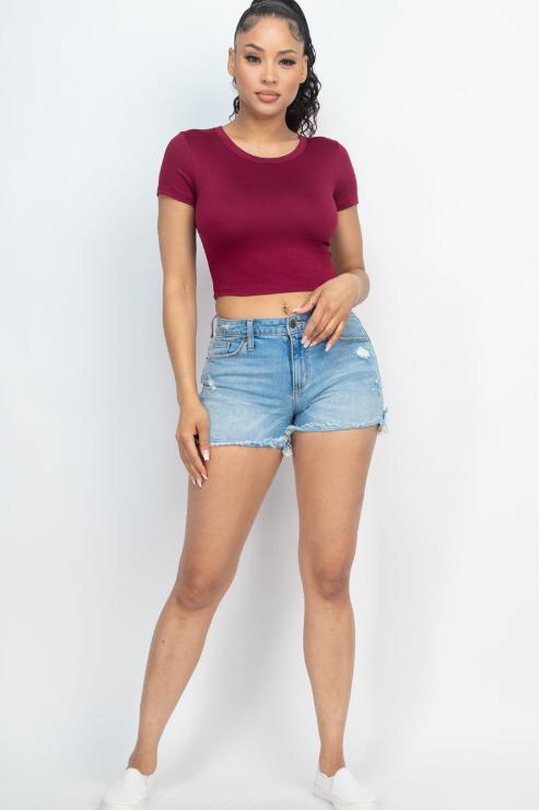 Short Sleeve Roundneck Crop Top - Wholesale Capella Apparel