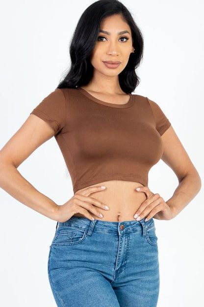 Short Sleeve Roundneck Crop Top - Wholesale Capella Apparel