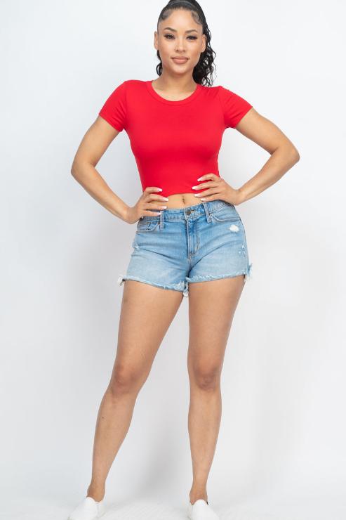 Short Sleeve Roundneck Crop Top - Wholesale Capella Apparel