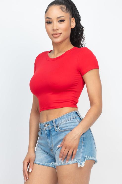 Short Sleeve Roundneck Crop Top - Wholesale Capella Apparel