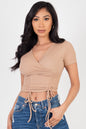 Ribbed Ruched Drawstring Surplice Top (CAPELLA) - Capella Apparel