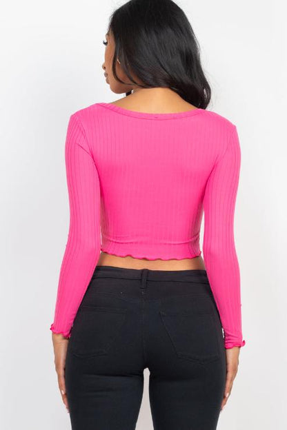 Ribbed Button Front Split Long Sleeve Top (CAPELLA) - Capella Apparel