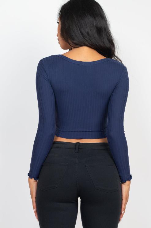 Ribbed Button Front Split Long Sleeve Top (CAPELLA) - Capella Apparel