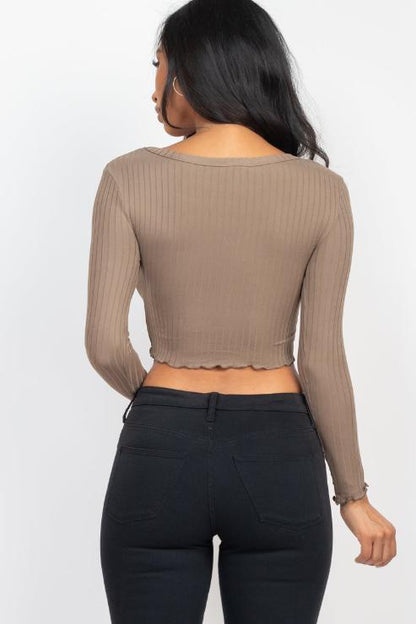 Ribbed Button Front Split Long Sleeve Top (CAPELLA) - Capella Apparel