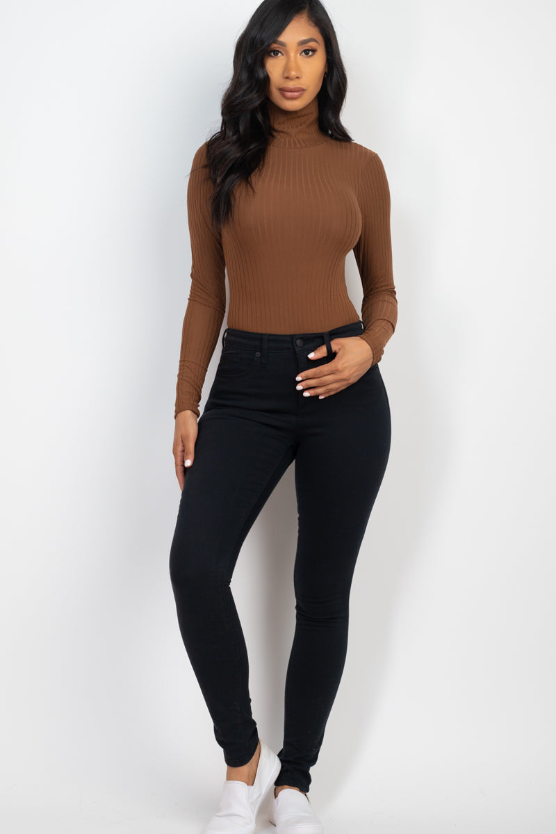 Ribbed Turtle Neck Long Sleeve Bodysuit (CAPELLA) - Capella Apparel