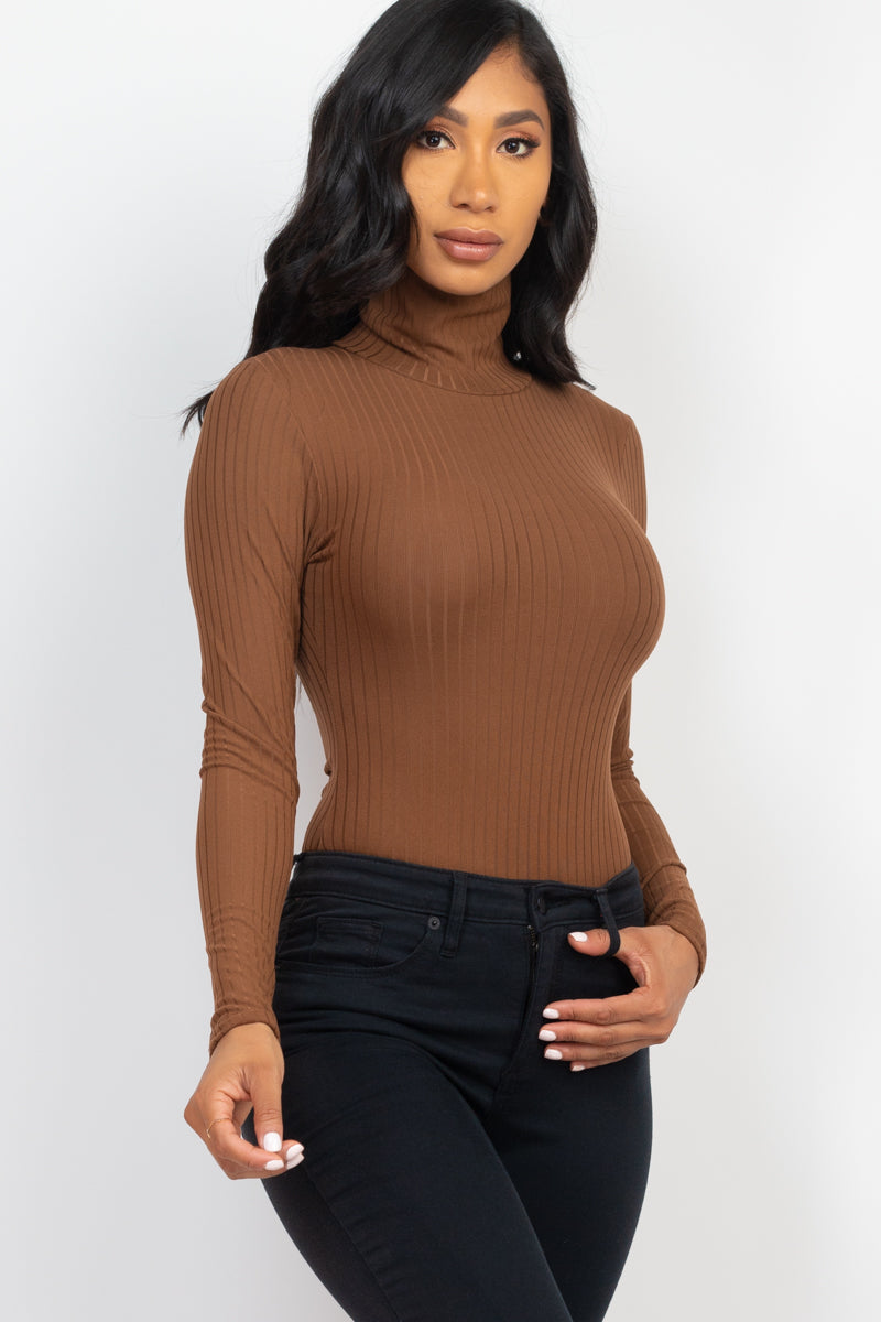 Ribbed Turtle Neck Long Sleeve Bodysuit (CAPELLA) - Capella Apparel