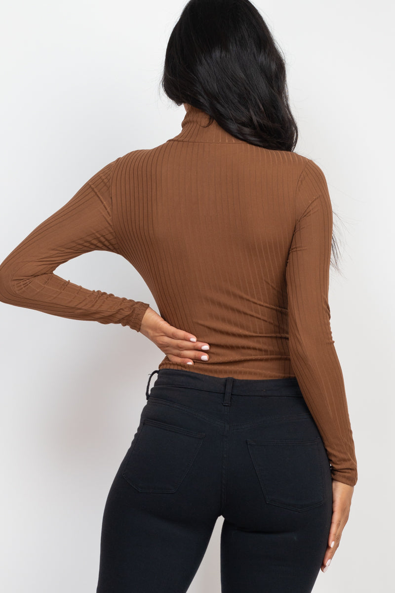 Ribbed Turtle Neck Long Sleeve Bodysuit (CAPELLA) - Capella Apparel