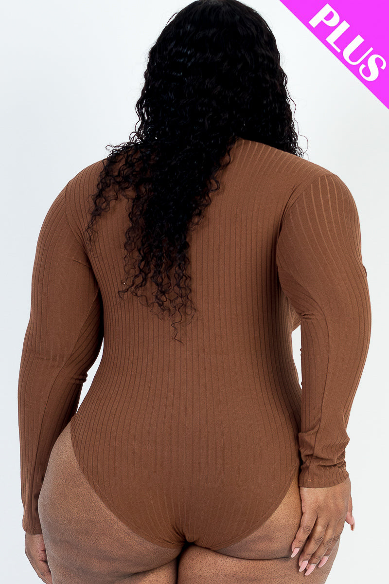 Plus Size Ribbed Turtle Neck Long Sleeve Bodysuit (CAPELLA) - Capella Apparel