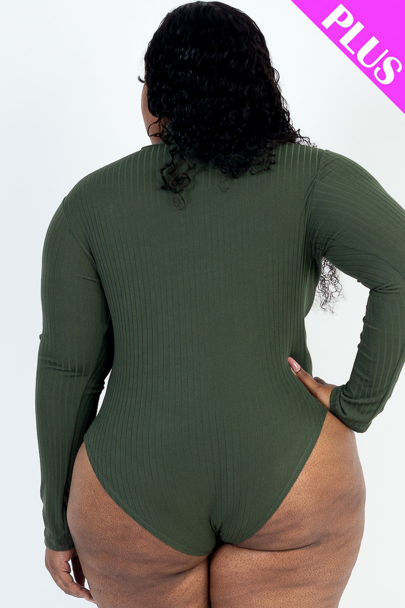 Plus Size Ribbed Turtle Neck Long Sleeve Bodysuit (CAPELLA) - Capella Apparel