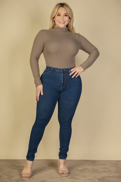 Plus Size Ribbed Turtle Neck Long Sleeve Bodysuit (CAPELLA) - Capella Apparel