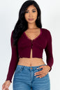 Lettuce Edge Lace Trim Long Sleeve Rib Knit Crop Top - Capella Apparel