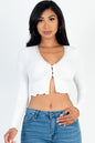 Lettuce Edge Lace Trim Long Sleeve Rib Knit Crop Top - Capella Apparel