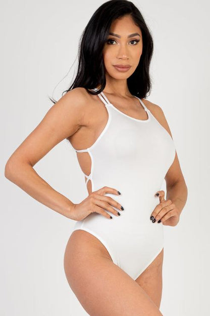 Sexy Spaghetti Strap Crisscross Back Solid Color Bodysuit - Capella Apparel