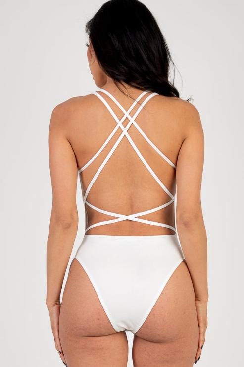 Sexy Spaghetti Strap Crisscross Back Solid Color Bodysuit - Capella Apparel