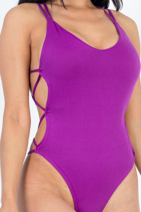 Sexy Solid Color Crisscross Back V-neck Bodysuit - Capella Apparel