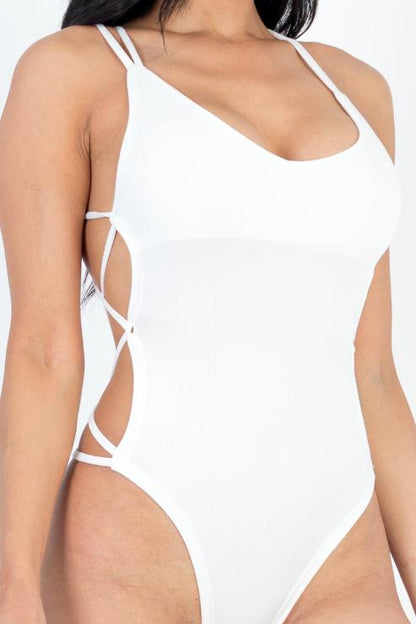 Sexy Solid Color Crisscross Back V-neck Bodysuit - Capella Apparel