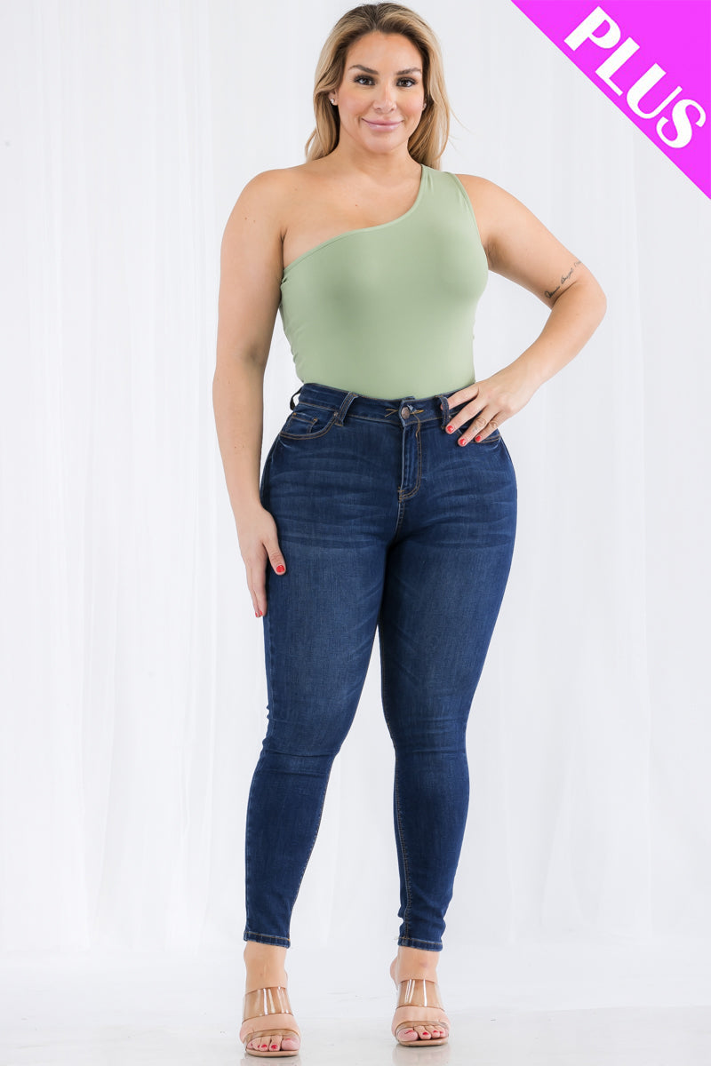 Plus Size One Shoulder Solid Casual Bodysuit - Capella Apparel