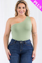 Plus Size One Shoulder Solid Casual Bodysuit - Capella Apparel