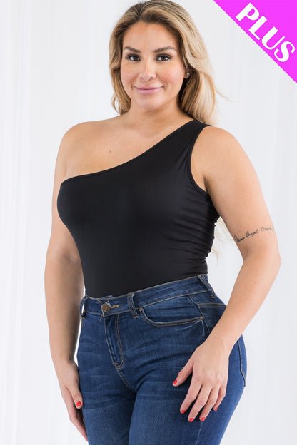 Plus Size One Shoulder Solid Casual Bodysuit - Capella Apparel