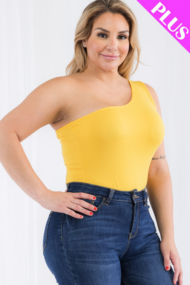 Plus Size One Shoulder Solid Casual Bodysuit - Capella Apparel