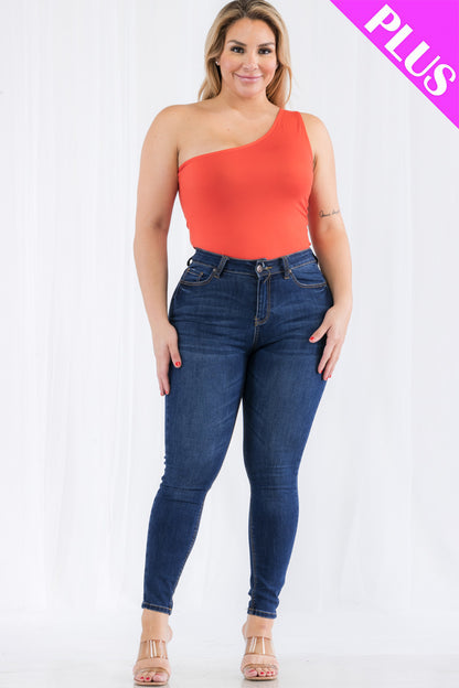 Plus Size One Shoulder Solid Casual Bodysuit - Capella Apparel