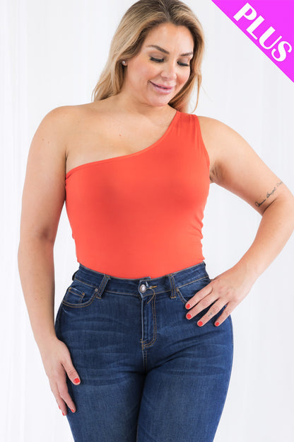 Plus Size One Shoulder Solid Casual Bodysuit - Capella Apparel